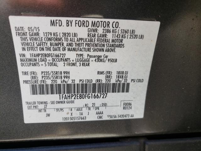 Photo 9 VIN: 1FAHP2E80FG166727 - FORD TAURUS SEL 