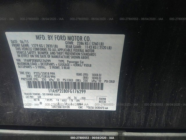 Photo 8 VIN: 1FAHP2E80FG176299 - FORD TAURUS 