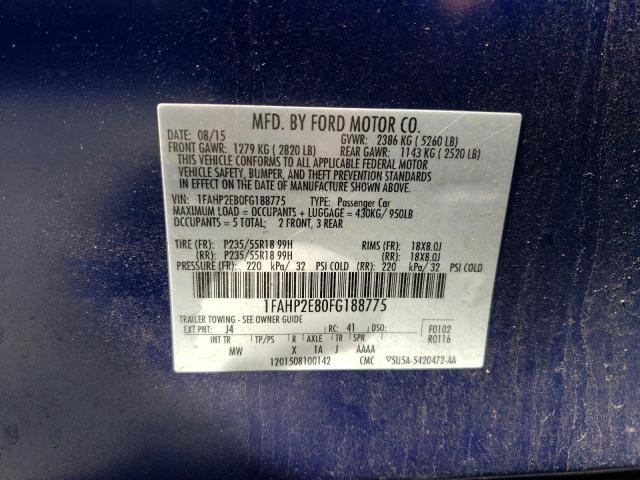 Photo 9 VIN: 1FAHP2E80FG188775 - FORD TAURUS SEL 