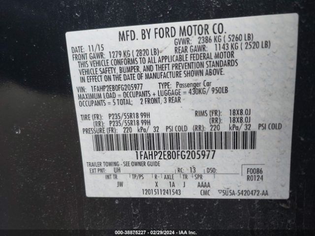 Photo 8 VIN: 1FAHP2E80FG205977 - FORD TAURUS 