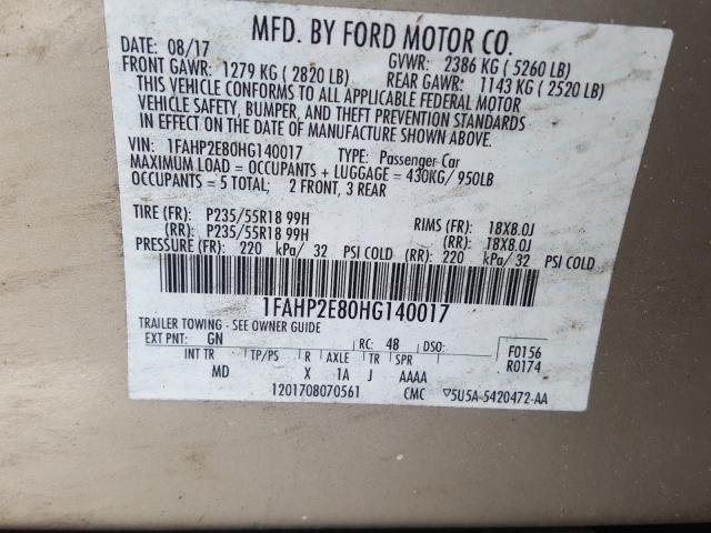 Photo 9 VIN: 1FAHP2E80HG140017 - FORD TAURUS SEL 