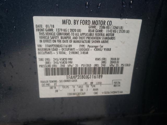 Photo 9 VIN: 1FAHP2E80JG116189 - FORD TAURUS SEL 