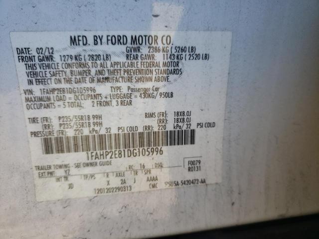 Photo 11 VIN: 1FAHP2E81DG105996 - FORD TAURUS SEL 