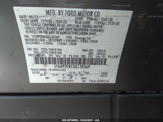 Photo 8 VIN: 1FAHP2E81DG139369 - FORD TAURUS 