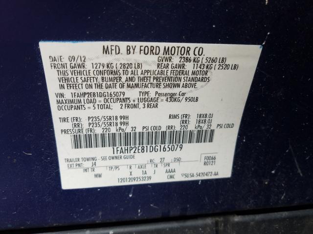 Photo 9 VIN: 1FAHP2E81DG165079 - FORD TAURUS SEL 