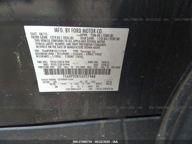 Photo 8 VIN: 1FAHP2E81EG117468 - FORD TAURUS 