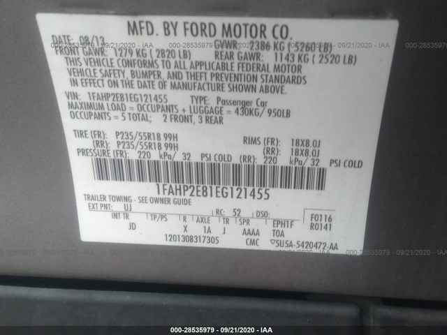 Photo 8 VIN: 1FAHP2E81EG121455 - FORD TAURUS 