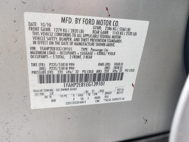 Photo 9 VIN: 1FAHP2E81EG139101 - FORD TAURUS SEL 