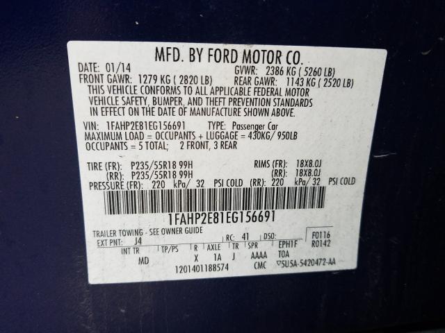 Photo 9 VIN: 1FAHP2E81EG156691 - FORD TAURUS SEL 