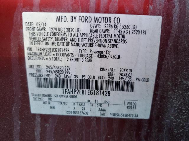 Photo 12 VIN: 1FAHP2E81EG181428 - FORD TAURUS SEL 