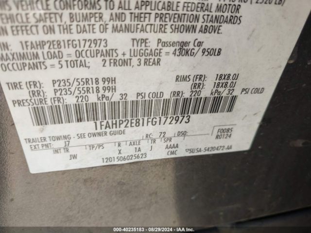 Photo 8 VIN: 1FAHP2E81FG172973 - FORD TAURUS 