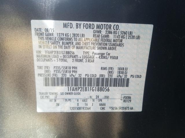 Photo 9 VIN: 1FAHP2E81FG188056 - FORD TAURUS SEL 