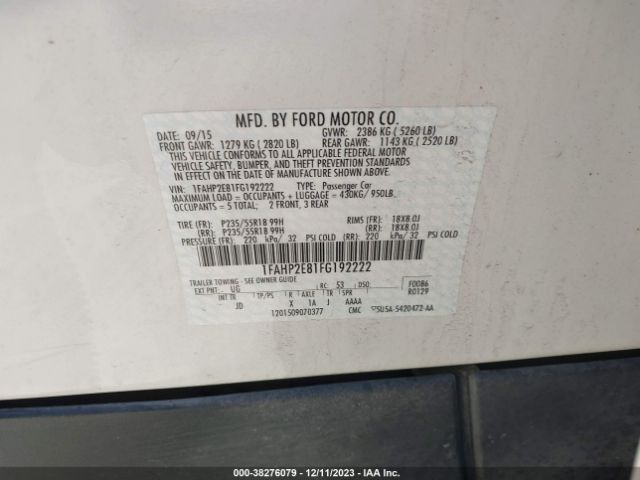 Photo 8 VIN: 1FAHP2E81FG192222 - FORD TAURUS 