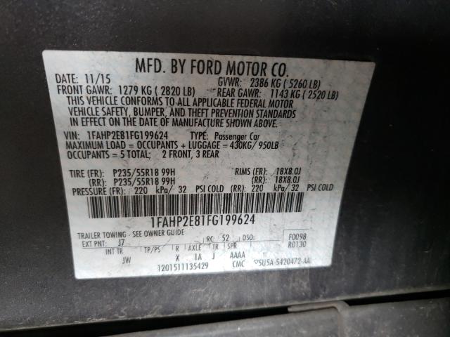 Photo 9 VIN: 1FAHP2E81FG199624 - FORD TAURUS SEL 