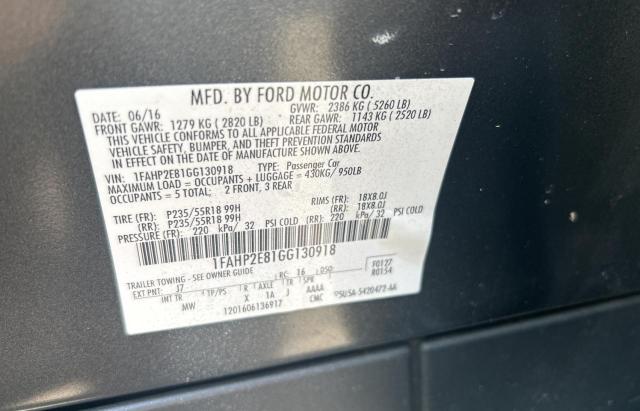 Photo 9 VIN: 1FAHP2E81GG130918 - FORD TAURUS SEL 