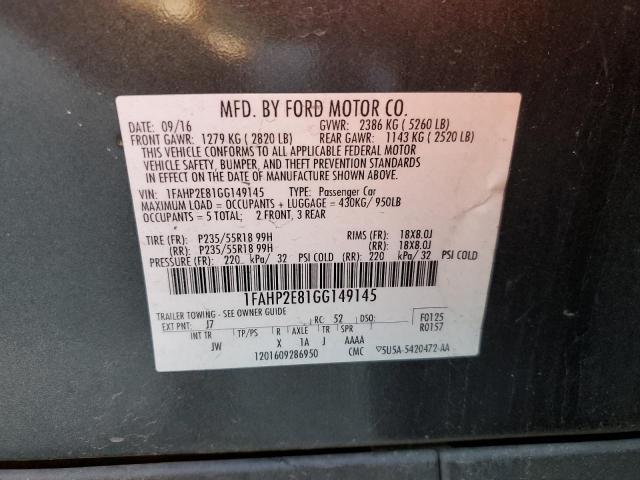 Photo 9 VIN: 1FAHP2E81GG149145 - FORD TAURUS SEL 