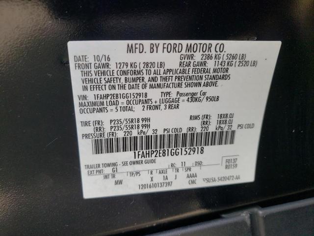 Photo 9 VIN: 1FAHP2E81GG152918 - FORD TAURUS SEL 