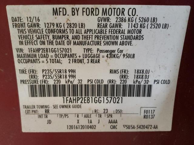 Photo 11 VIN: 1FAHP2E81GG157021 - FORD TAURUS 