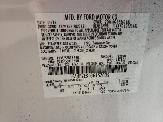 Photo 11 VIN: 1FAHP2E81GG157035 - FORD TAURUS SEL 