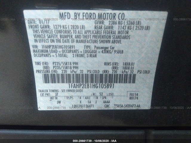 Photo 8 VIN: 1FAHP2E81HG105891 - FORD TAURUS 