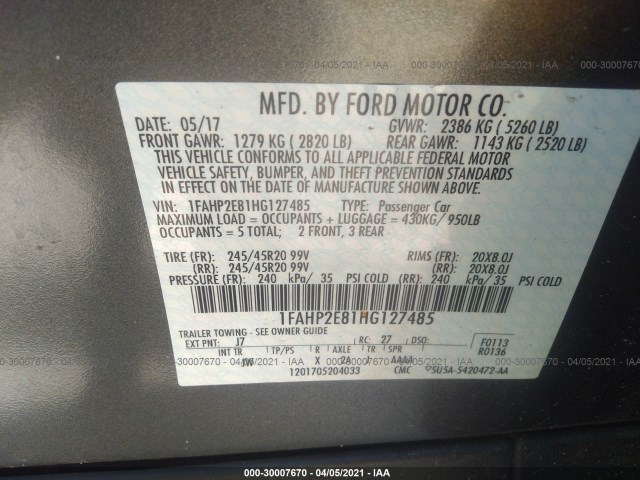 Photo 8 VIN: 1FAHP2E81HG127485 - FORD TAURUS 