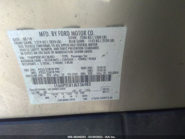 Photo 8 VIN: 1FAHP2E81JG136483 - FORD TAURUS 