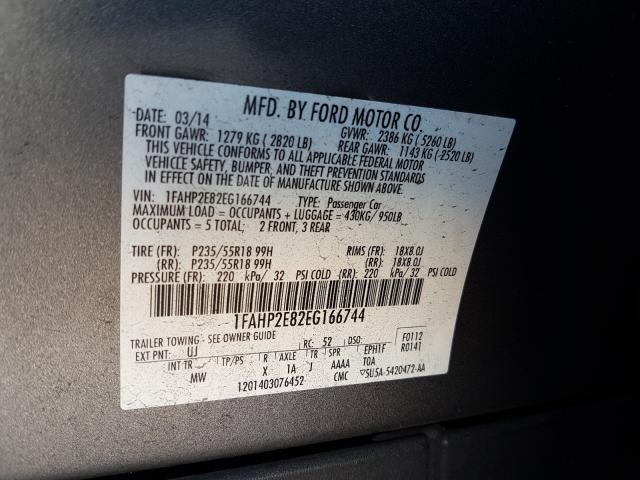 Photo 9 VIN: 1FAHP2E82EG166744 - FORD TAURUS SEL 