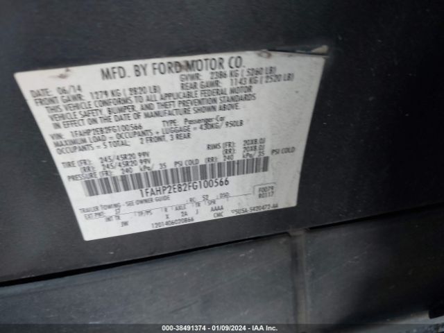 Photo 8 VIN: 1FAHP2E82FG100566 - FORD TAURUS 