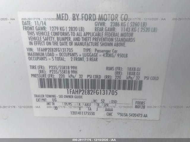 Photo 8 VIN: 1FAHP2E82FG131705 - FORD TAURUS 