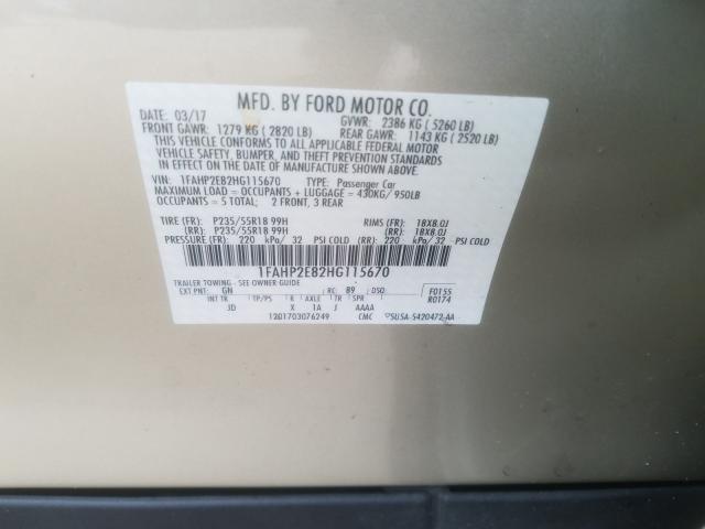 Photo 9 VIN: 1FAHP2E82HG115670 - FORD TAURUS SEL 