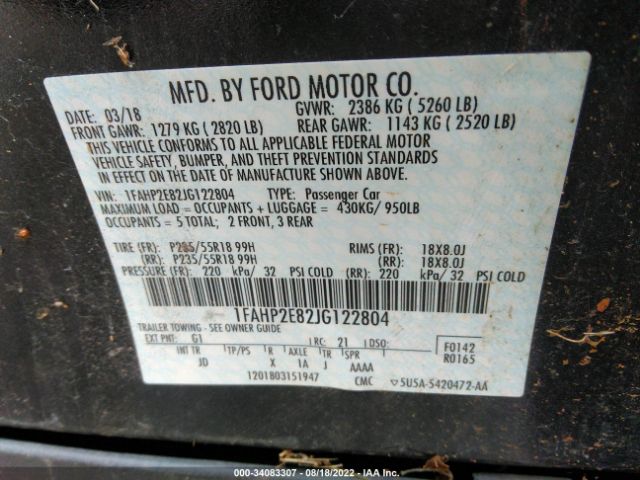 Photo 8 VIN: 1FAHP2E82JG122804 - FORD TAURUS 