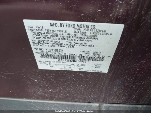 Photo 8 VIN: 1FAHP2E82JG130952 - FORD TAURUS 