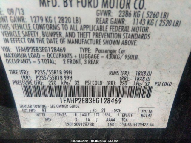 Photo 8 VIN: 1FAHP2E83EG128469 - FORD TAURUS 