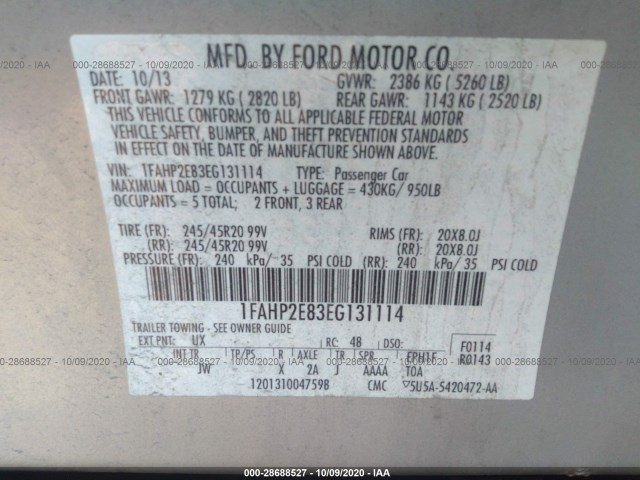 Photo 8 VIN: 1FAHP2E83EG131114 - FORD TAURUS 