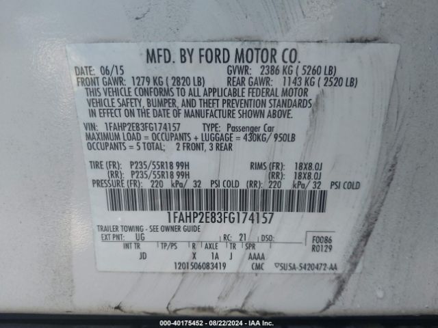 Photo 8 VIN: 1FAHP2E83FG174157 - FORD TAURUS 