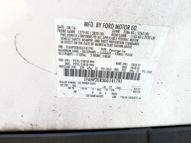 Photo 9 VIN: 1FAHP2E83GG141791 - FORD TAURUS SEL 