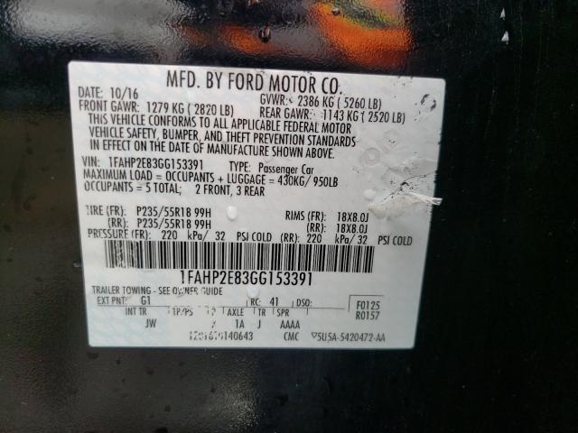 Photo 9 VIN: 1FAHP2E83GG153391 - FORD TAURUS SEL 