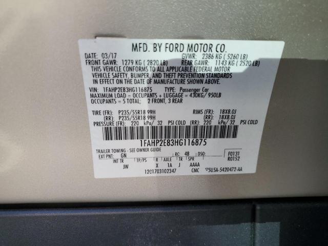 Photo 11 VIN: 1FAHP2E83HG116875 - FORD TAURUS SEL 