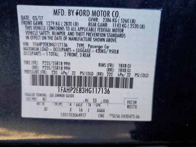 Photo 9 VIN: 1FAHP2E83HG117136 - FORD TAURUS SEL 