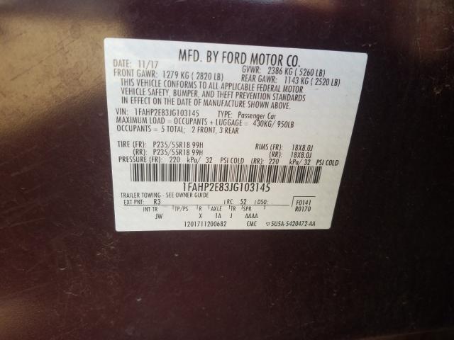 Photo 9 VIN: 1FAHP2E83JG103145 - FORD TAURUS SEL 