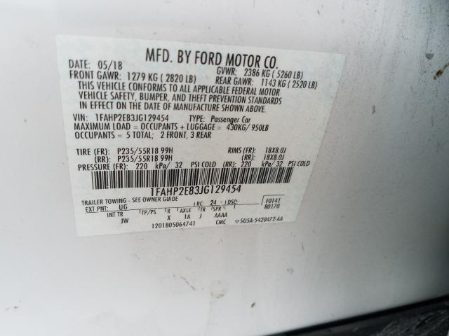 Photo 9 VIN: 1FAHP2E83JG129454 - FORD TAURUS SEL 