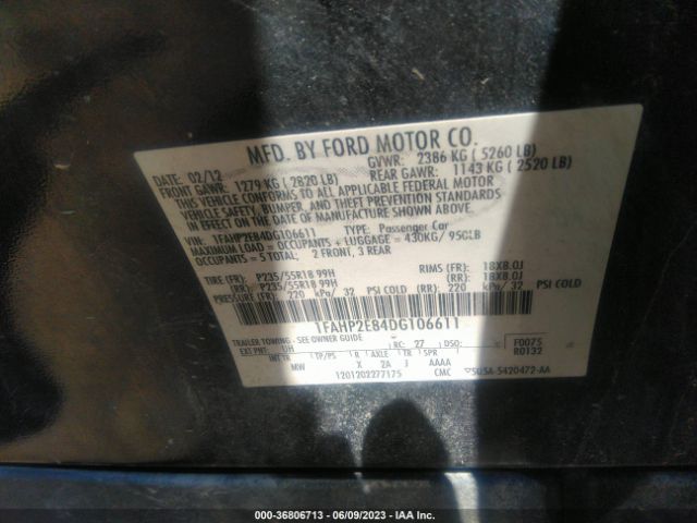 Photo 8 VIN: 1FAHP2E84DG106611 - FORD TAURUS 