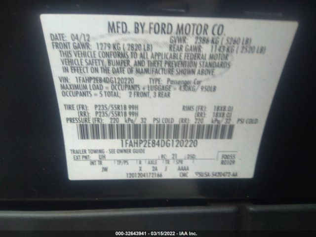 Photo 8 VIN: 1FAHP2E84DG120220 - FORD TAURUS 