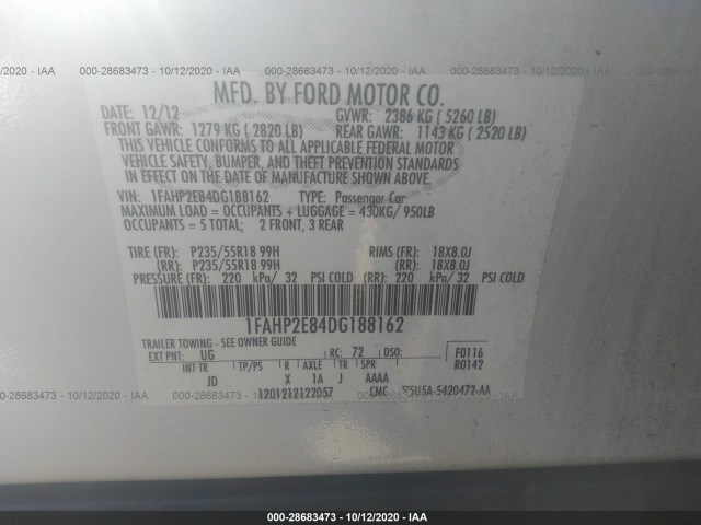 Photo 8 VIN: 1FAHP2E84DG188162 - FORD TAURUS 