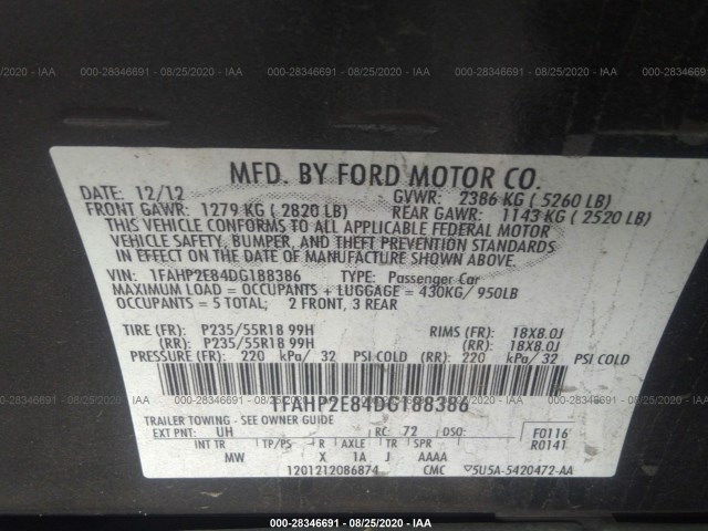 Photo 8 VIN: 1FAHP2E84DG188386 - FORD TAURUS 