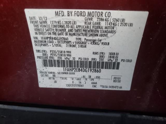 Photo 9 VIN: 1FAHP2E84DG192860 - FORD TAURUS SEL 