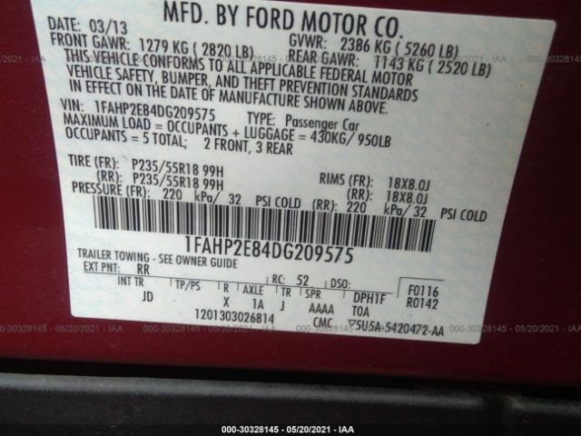 Photo 8 VIN: 1FAHP2E84DG209575 - FORD TAURUS 