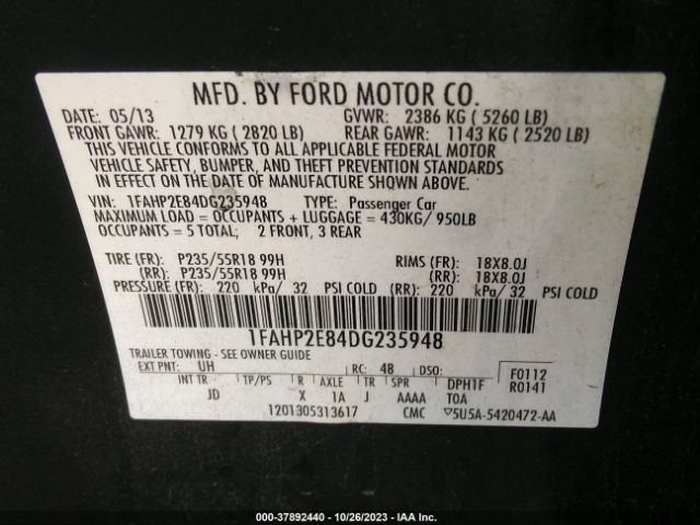 Photo 8 VIN: 1FAHP2E84DG235948 - FORD TAURUS 