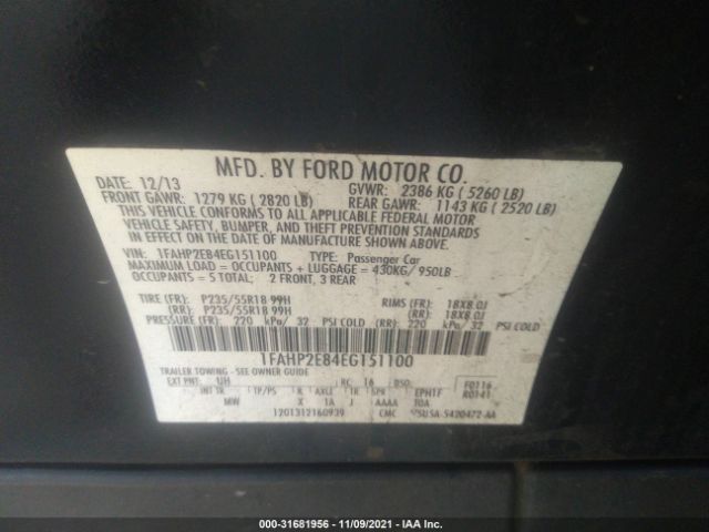 Photo 8 VIN: 1FAHP2E84EG151100 - FORD TAURUS 