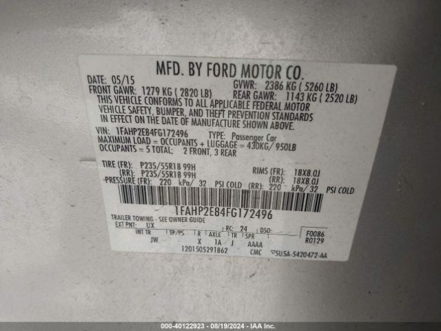 Photo 8 VIN: 1FAHP2E84FG172496 - FORD TAURUS 